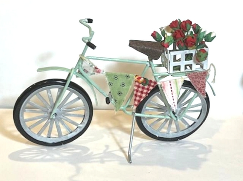 Shabby Chic Bicycle, Green, with Basket of Roses